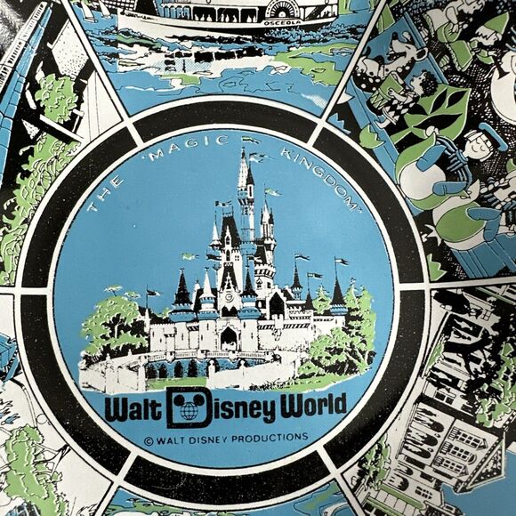 70s Vtg Walt Disney World Scalloped Fluted souvenir Glass Ashtray Candy 7" Dish - Picture 2 of 11